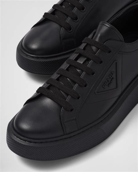 Black Soft Calf Leather Sneakers .